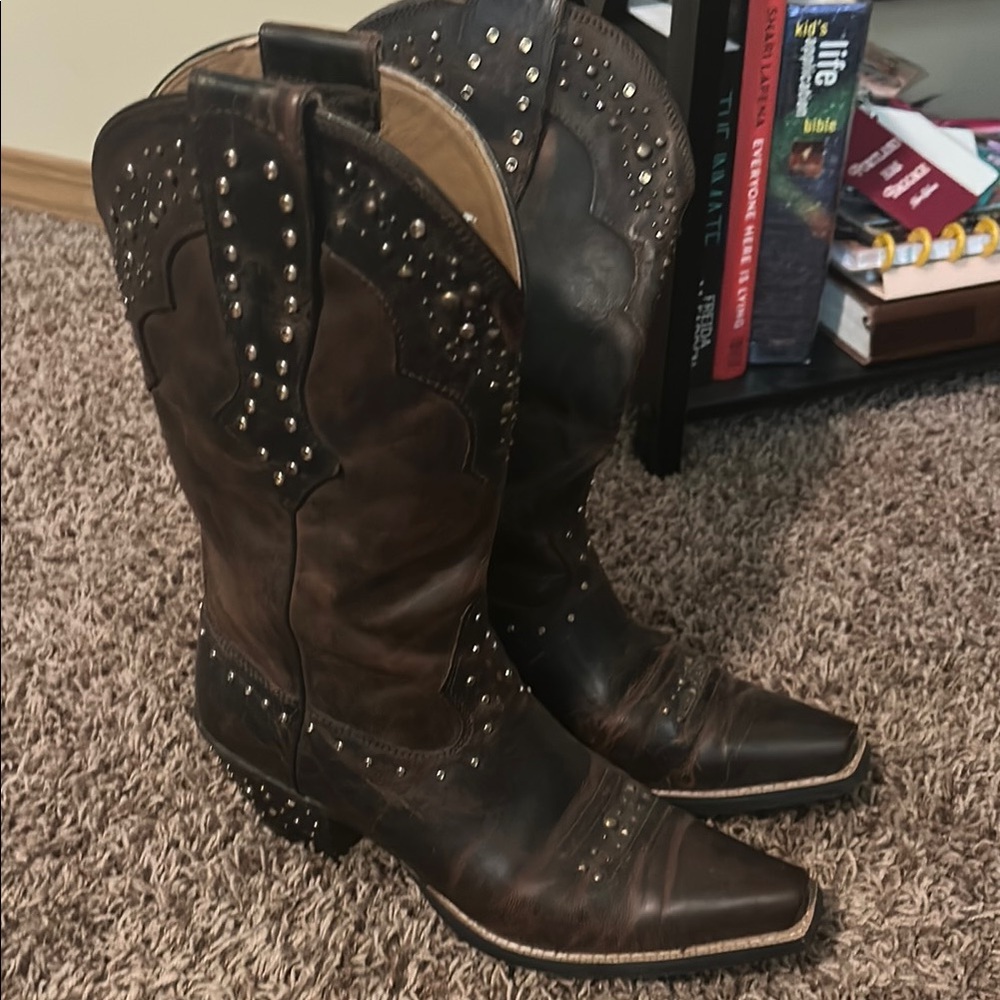 Ariat Brown Leather Boots with Stud Accents